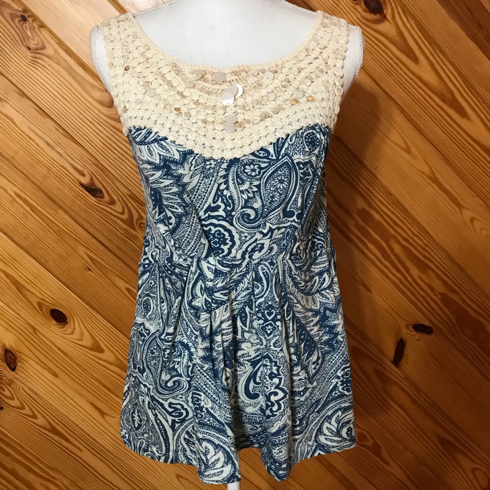 Anthropologie Deletta Blue Paisley Sleeveless Top